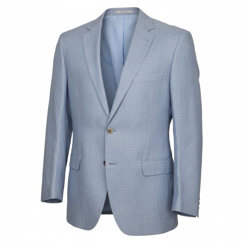 Linen Suit Coat Apollo King Mens 44R Dual Vent 2 Button Preppy Summer Pale Blue
